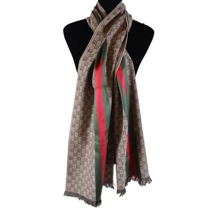 Gucci GG Jacquard Knitted Scarf - light brown