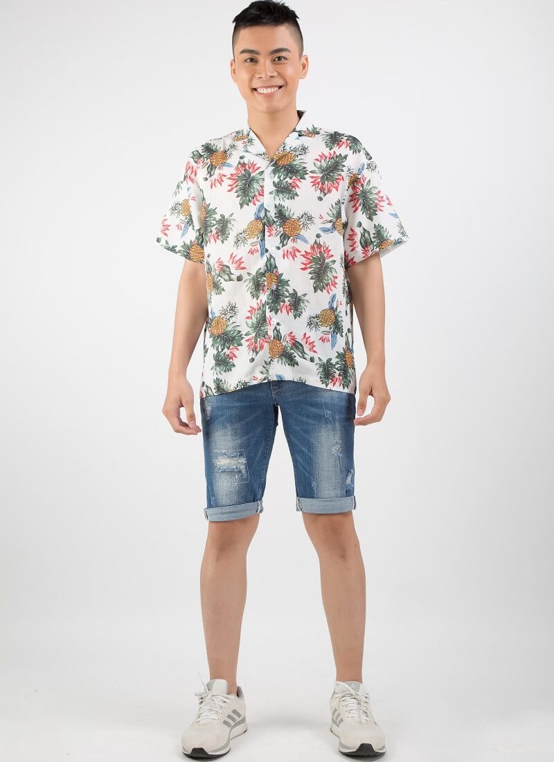 huong dan cach mix do da phong cach voi ao so mi nam hoa tiet.2