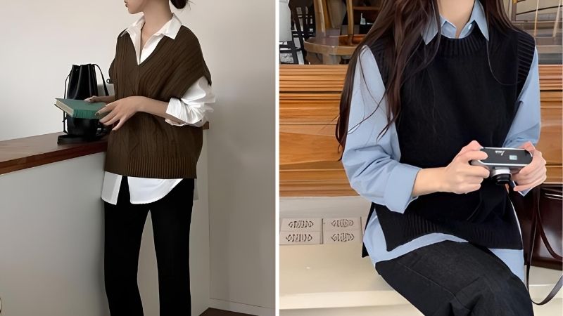 hoc cach phoi do voi combo ao so mi cung ao khoac thoi trang.4