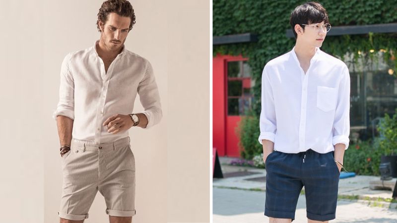 mach hang nhung cach phoi ao so mi voi quan short cuc thu hut.4