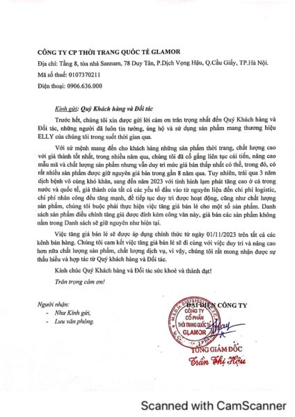 Cong van thong bao tang gia san pham