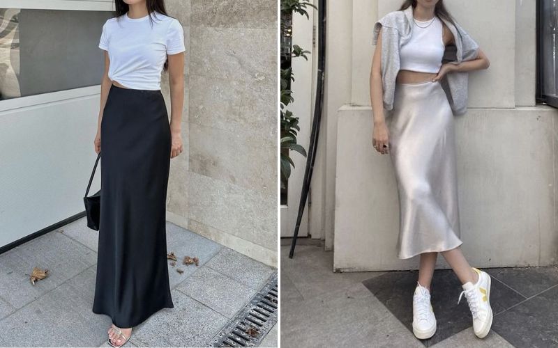 chân váy lụa dài