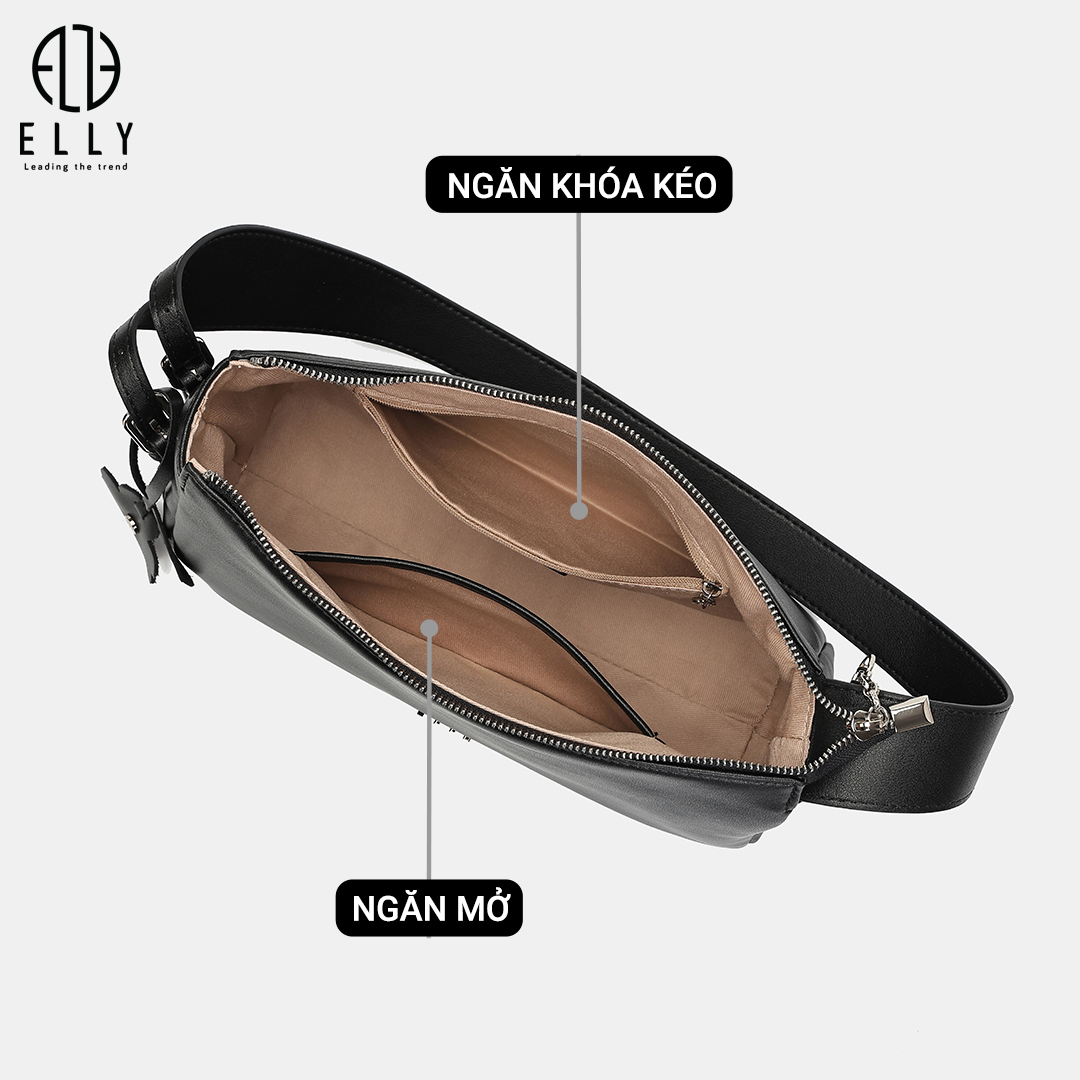 Túi có 1 ngăn chính lớn có khóa kéo : bên trong 1 ngăn phụ mở và 1 ngăn có khóa kéo