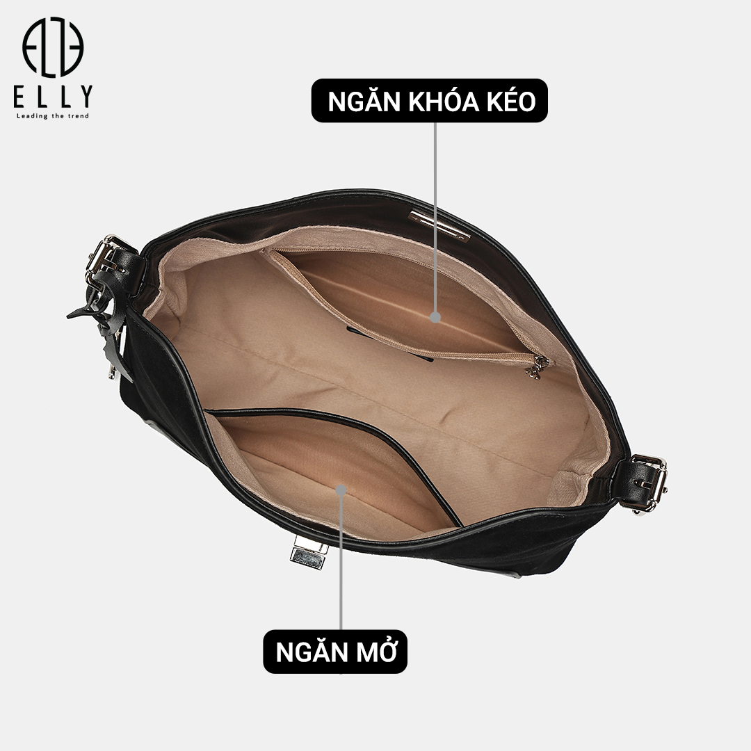 Túi nắp đóng khóa xoay kim loại : bên trong 1 ngăn phụ mở và 1 ngăn phụ có khóa kéo